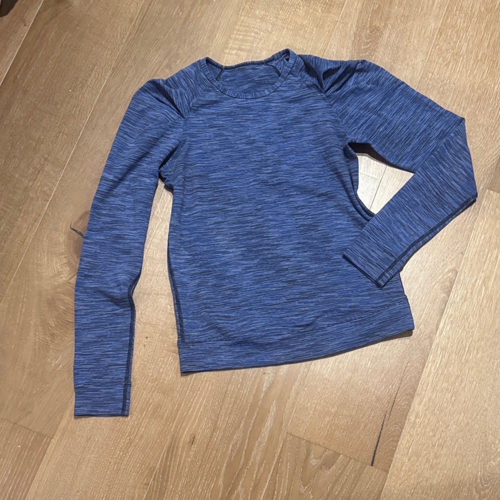 Lululemon Blue Long Sleeve Athletic Top with Gathered detail on the Shoulders.